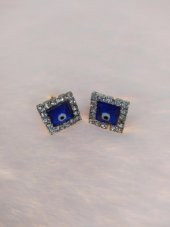 Hdmarketim Nazar boncuklu Swarovski Taşlı Bijuteri Kare Küpe - 1