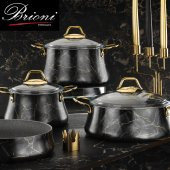 Brioni Marble 9 Parça Mermer Granit Tencere Seti Siyah - 5