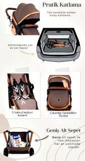 Baby Home 935 Travel Sistem Bebek Arabası 505 Maya Anne Yanı Sepet Beşik Yenidoğan 7in1 Set - 9