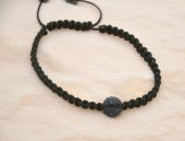 Hdmarketim Lacivert Swarovski Taşlı Ayarlanabilir Örgü Siyah İp Bileklik - 1