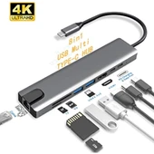 Technow 8 in 1 4K Type C USB 3.0 Hub HDMI RJ45 SDTF Adaptörü - 2