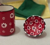 Kırmızı  Renk Papatya Desen Çay Kahve Kupa Lokumluk Kase 1 adet - 1