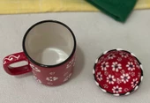 Kırmızı  Renk Papatya Desen Çay Kahve Kupa Lokumluk Kase 1 adet - 5