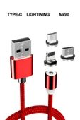 3in1 Manyetik Şarj Kablosu – Micro USB, Type-C, Lightning Uyumlu, Değiştirilebilir Uçlu Data Kablosu - 1