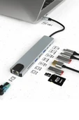 Alüminyum Type-C Çok Fonksiyonlu Dock Station – 8in1 HDMI 4K, USB 3.0, Hızlı Şarj Destekli Hub Adaptör - 1