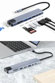 Alüminyum Type-C Çok Fonksiyonlu Dock Station – 8in1 HDMI 4K, USB 3.0, Hızlı Şarj Destekli Hub Adaptör - 2