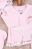 Çiçekli Araba Nakışlı Dantelli 5'li Kız Bebek Hastane Çıkışı 0-3 Ay Pembe thumbnail 1