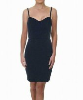 Bayan Lacivert Elbise Kılıf Askılı Kafesli Krep - 1