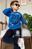 Erkek Çocuk The Hunter Yazı ve Kurt Detaylı Mavi Eşofman Takım thumbnail 2