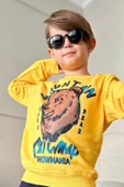 Erkek Çocuk Digital Ayı ve Mountain Yazı Baskılı Sarı Eşofman Takım thumbnail 2
