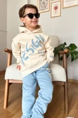 Erkek Çocuk Çift Baskılı Respect Design Yazı Şardonlu Buz Mavisi Eşofman Takım - 2