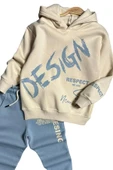 Erkek Çocuk Çift Baskılı Respect Design Yazı Şardonlu Buz Mavisi Eşofman Takım - 4