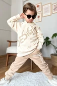 Erkek Çocuk Çift Baskılı Respect Design Yazı Şardonlu Krem Eşofman Takım - 2