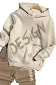 Erkek Çocuk Çift Baskılı Respect Design Yazı Şardonlu Krem Eşofman Takım - 4