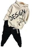 Erkek Çocuk Çift Baskılı Respect Design Yazı Şardonlu Siyah Alt Eşofman Takım - 3