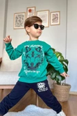 Erkek Çocuk The Hunter Yazı ve Kurt Detaylı Yeşil Eşofman Takım thumbnail 1