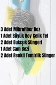 Ev Temzilik Seti (Mikrofiber Bez - Cam Bezi - Bulaşık Teli - Bulaşık Süngeri - Temizlik Süngeri) - 2