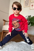 Erkek Çocuk Digital Ayı ve Mountain Yazı Baskılı Kırmızı Eşofman Takım thumbnail 2