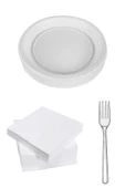 Plastik Tabak-Lüx Çatal-Peçete Set - 1