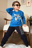Erkek Çocuk The Black Yazı ve Figür Detaylı Mavi Eşofman Takım thumbnail 1