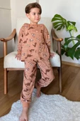 Erkek Çocuk Dinazor ve Ejder Baskılı Kahverengi Pijama Takım - 1