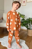 Erkek Çocuk Güneş ve Palmiye Emoji Baskılı Kiremit Pijama Takım - 1