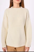 Peraluna Nikita Selanik Örgü Rahat Kesim Kadin Triko Kazak - Ekru - 5