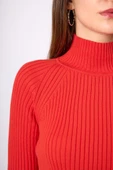 Peraluna Britta Rib Örgü Fit Kalıp Kadın Triko Kazak - Kırmızı thumbnail 4
