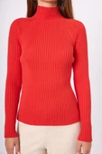Peraluna Britta Rib Örgü Fit Kalıp Kadın Triko Kazak - Kırmızı thumbnail 5
