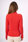 Peraluna Britta Rib Örgü Fit Kalıp Kadın Triko Kazak - Kırmızı thumbnail 6