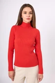 Peraluna Britta Rib Örgü Fit Kalıp Kadın Triko Kazak - Kırmızı thumbnail 2