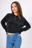Peraluna Lucy Krop Kesim Polo Yaka Kadın Triko Bluz - Siyah - 2
