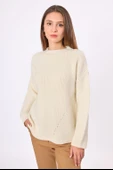 Peraluna Nikita Selanik Örgü Rahat Kesim Kadin Triko Kazak - Ekru - 6