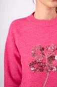 Peraluna Lorna Boncuk İşlemeli Kadın Triko Kazak - Fuşya - 5