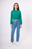 Peraluna Lucy Krop Kesim Polo Yaka Kadın Triko Bluz - Koyu Yeşil thumbnail 1