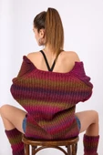 Peraluna Anabella Bol Kesim Kadın Triko Hırka - Bordo Melanj thumbnail 10