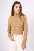 Peraluna Scarlett Saç Örgülü Krop Kesim Kadın Triko Kazak - Camel thumbnail 9