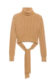 Peraluna Scarlett Saç Örgülü Krop Kesim Kadın Triko Kazak - Camel thumbnail 10