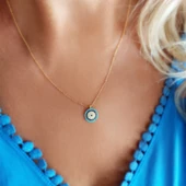 Vaoov 925 Ayar Gümüş Altın Kaplama Taşlı Nazar Kolye thumbnail 1