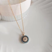 Vaoov 925 Ayar Gümüş Altın Kaplama Taşlı Nazar Kolye thumbnail 2