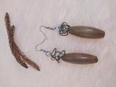 Vintage Otantik Sallantılı Anadolu Ahşap Kahve Rengi Küpe - 1