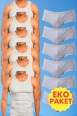 Uniquetrenders   Erkek Pamuklu 6 Atlet 6 Slip Külot Set - 1