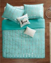 Mavi Gümüş Renk Çizgili Raina 5 Parça Yorgan Seti - 3