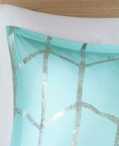 Mavi Gümüş Renk Çizgili Raina 5 Parça Yorgan Seti - 4