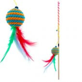 Renkli Toplu & Tüylü Oyuncak Kedi Oltası - 50cm Ahşap Sap - 1
