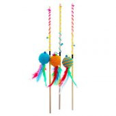 Renkli Toplu & Tüylü Oyuncak Kedi Oltası - 50cm Ahşap Sap - 2