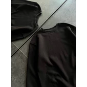 Kışlık Bisiklet Yaka Üç İplik Basic SweatShirt - Siyah thumbnail 3