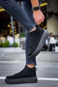 LE10 Bağcıklı Erkek Yüksek Siyah Taban Siyah Süet Spor Bot thumbnail 6