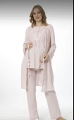 NEHİR 2020  PUDRA Hamile Lohusa Pijama Sabahlık 3Lü Takım thumbnail 2
