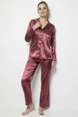 Miorre Kadın Uzun Kollu Önden Düğmeli Saten Pijama Takımı - 4